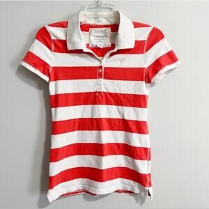 American Eagle Y2K Preppy Polo Shirt Top Medium Red White Stripe Buttons America